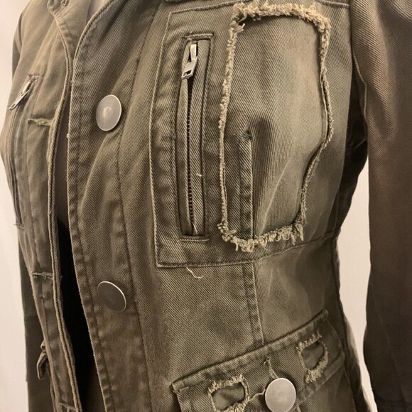 Jessica Simpson. Size Small. Rugged Green Frayed Cotton Denim Jacket. WTC - Picture 4 of 9
